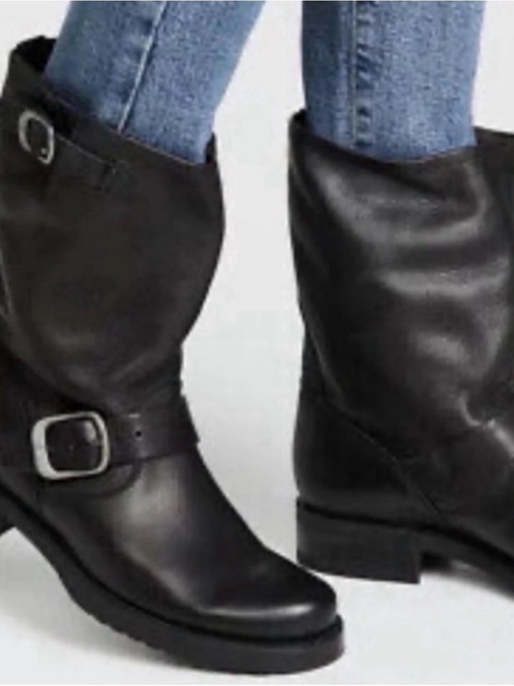 Frye Veronica Boots Black Leather Mid-Calf Buckle Boots - Picture 2 of 11